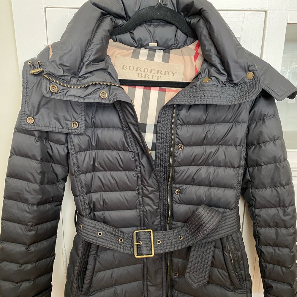 Burberry Belted Puffer Dark Navy Jacket Size XS